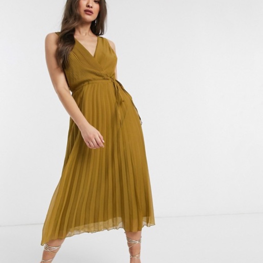 Asos pleat wrap midi dress
